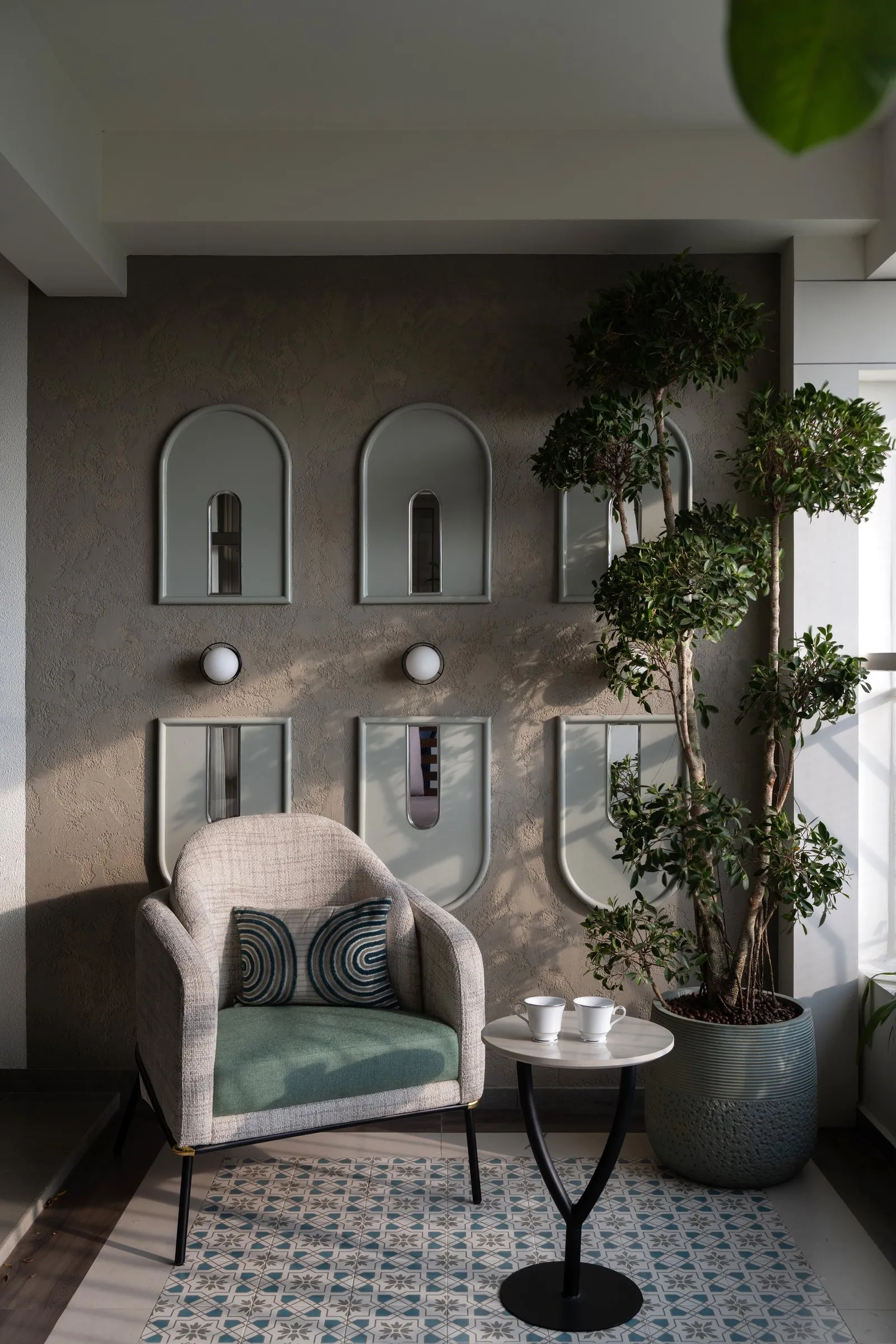 Balcony with a cream armchair