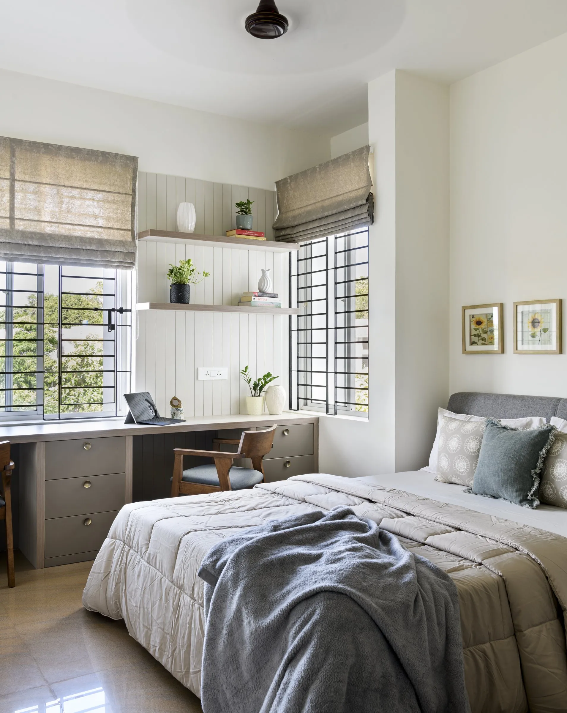 Bedroom with a study desk by the window