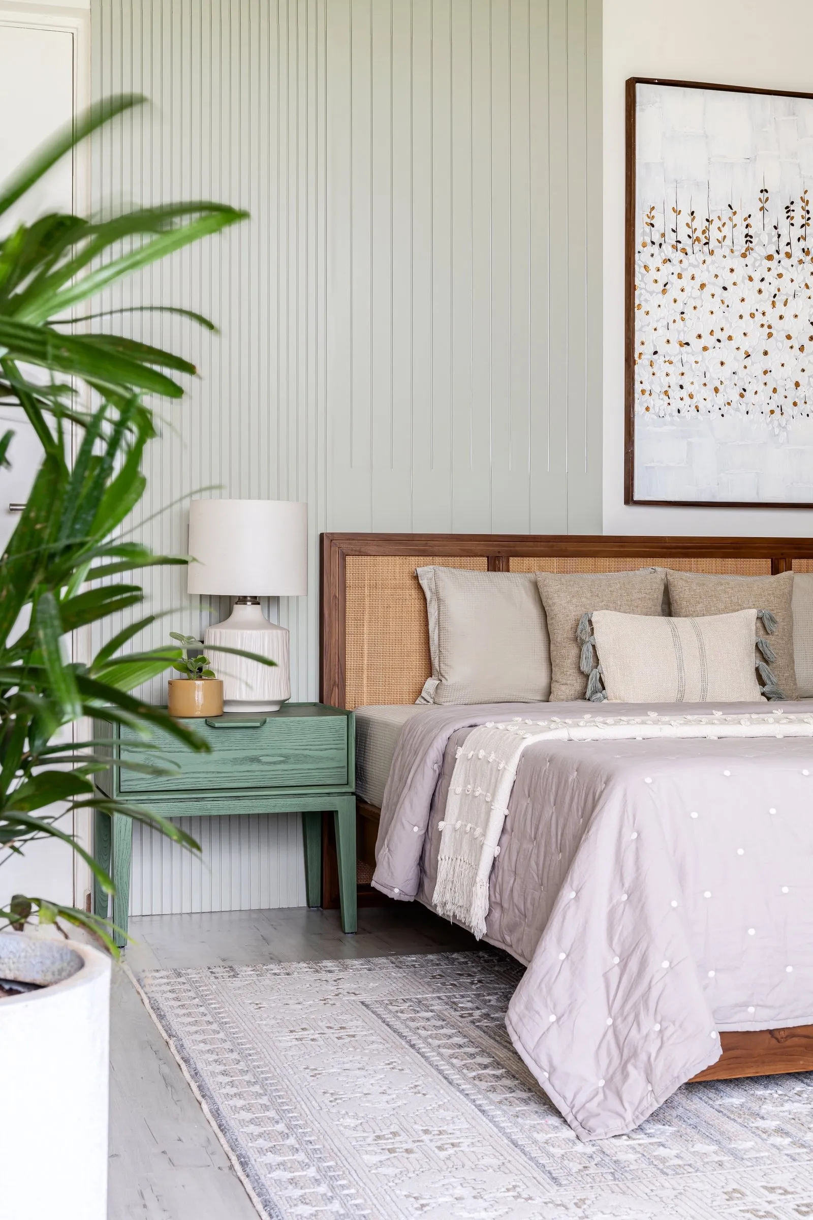 Bedroom with sage panelling