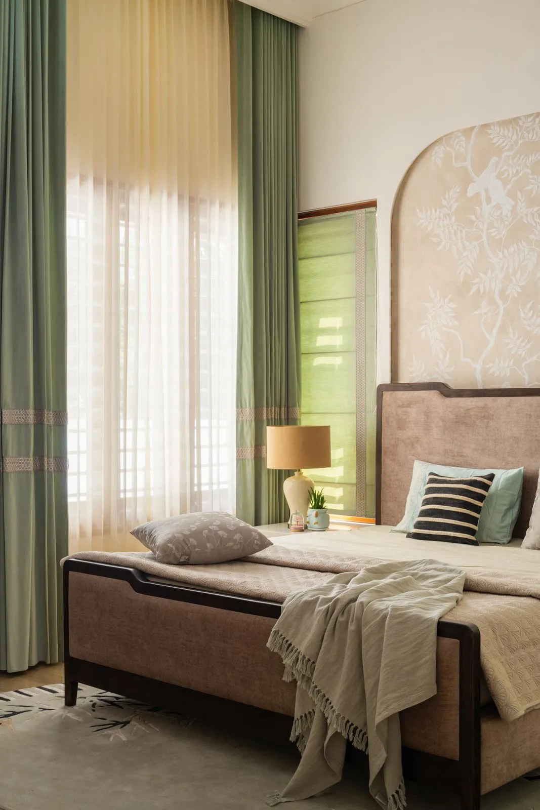 Anvaya bedroom with upholstered headboard