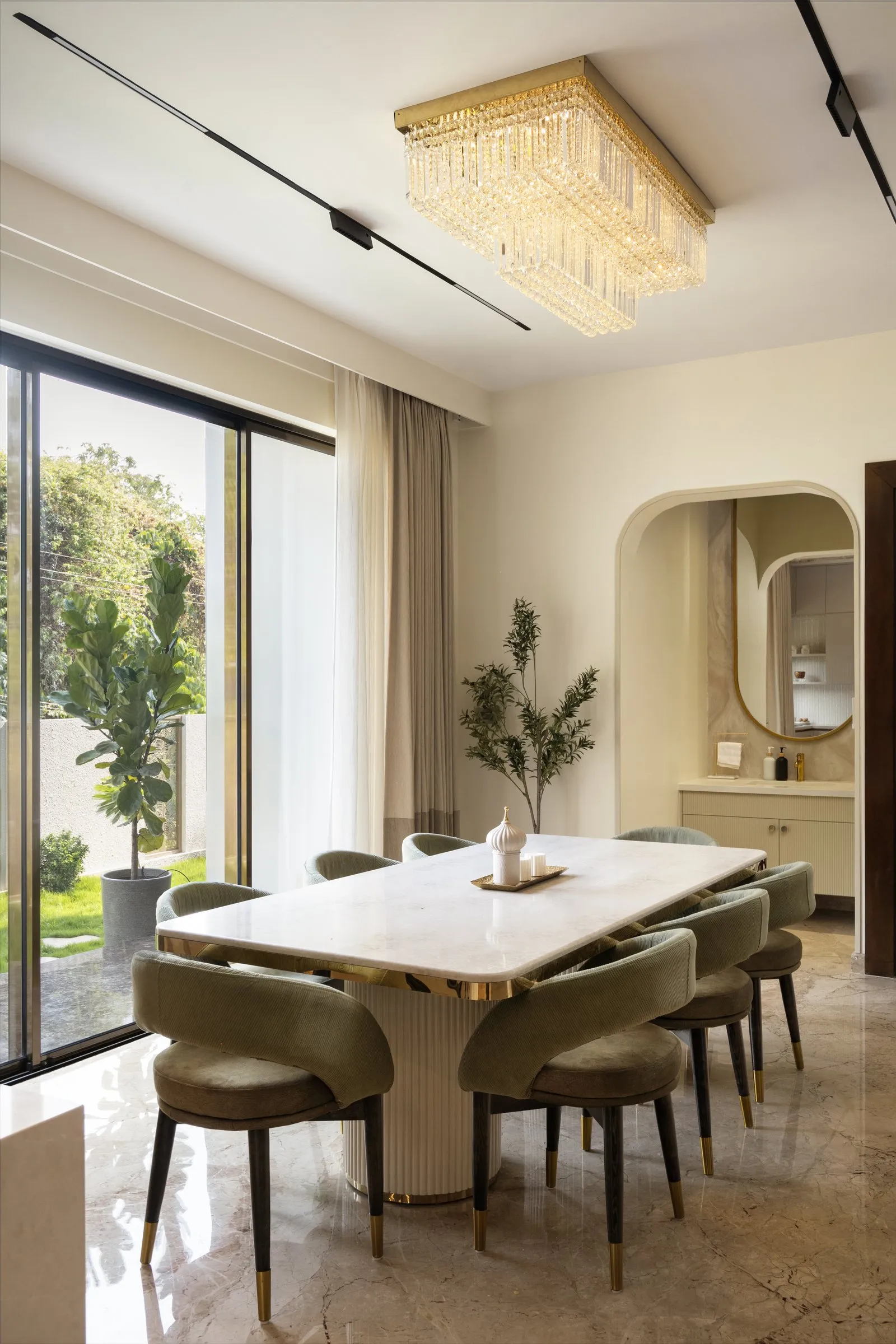 Dining room with olive chairs