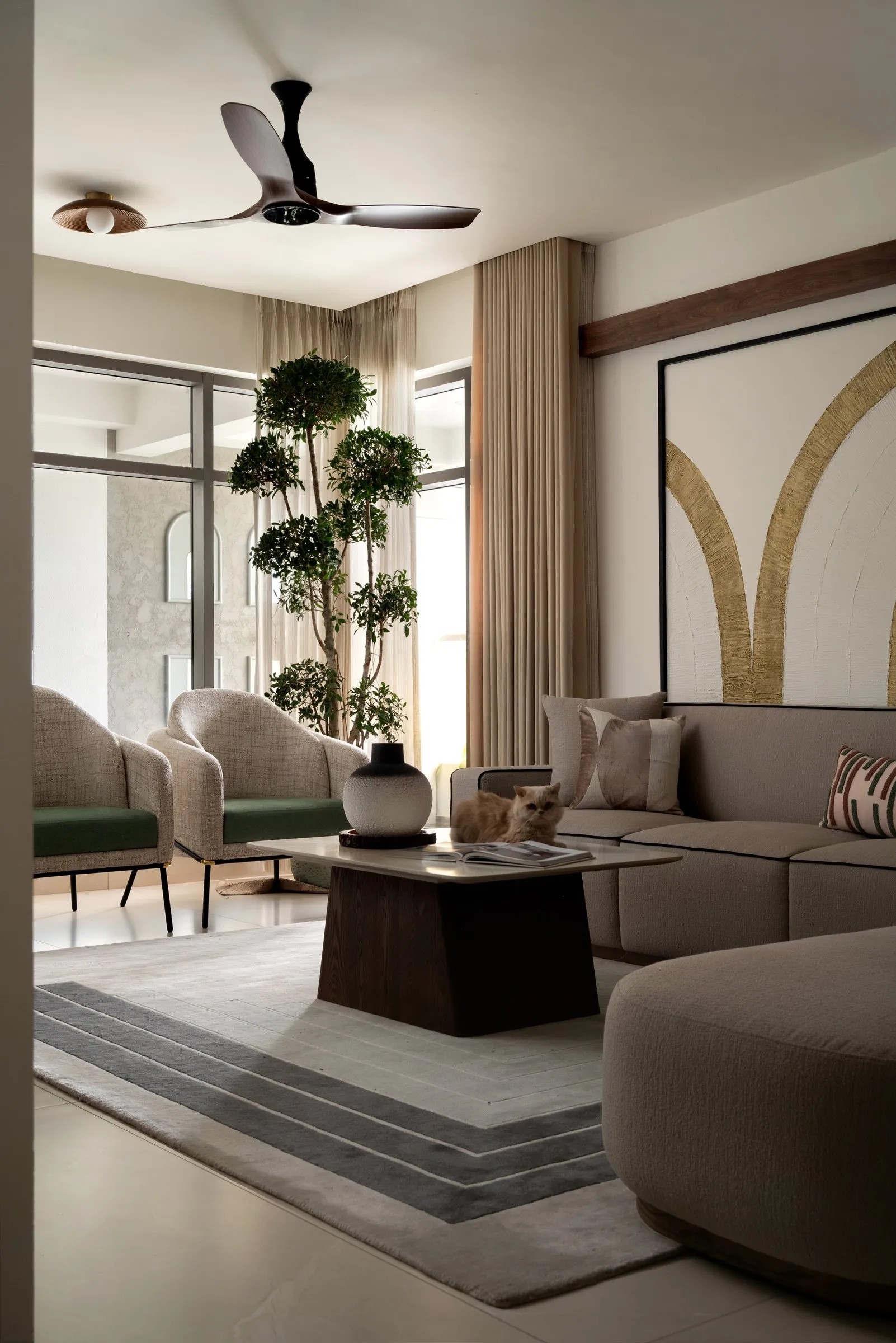 Living room with a greige sectional