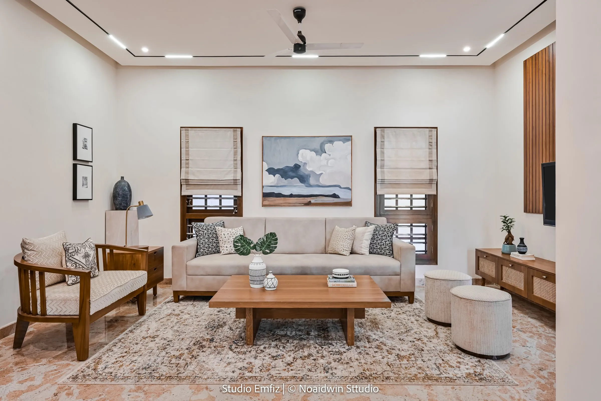 Living room with a cream sofa