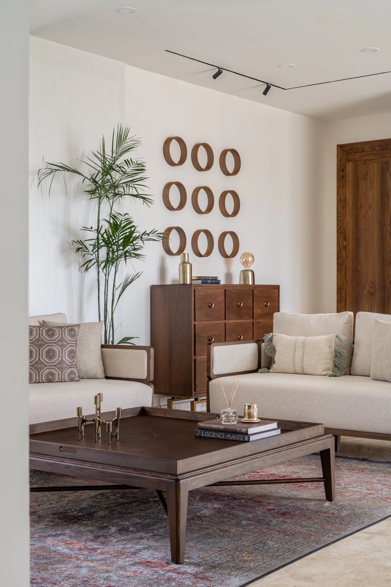 Living room with cream sofas