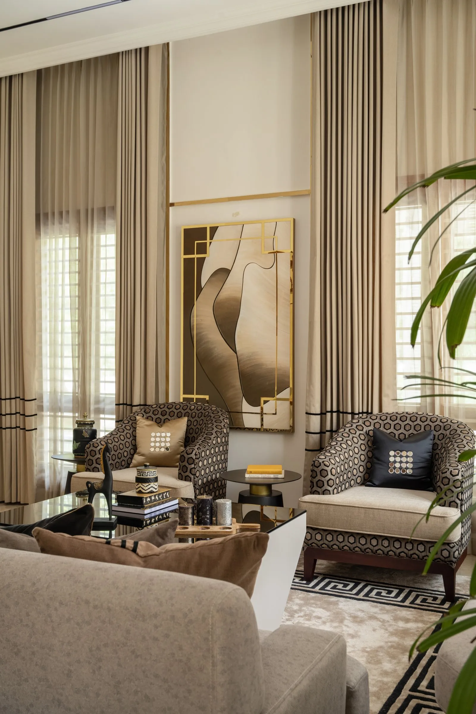 Living room with tall windows