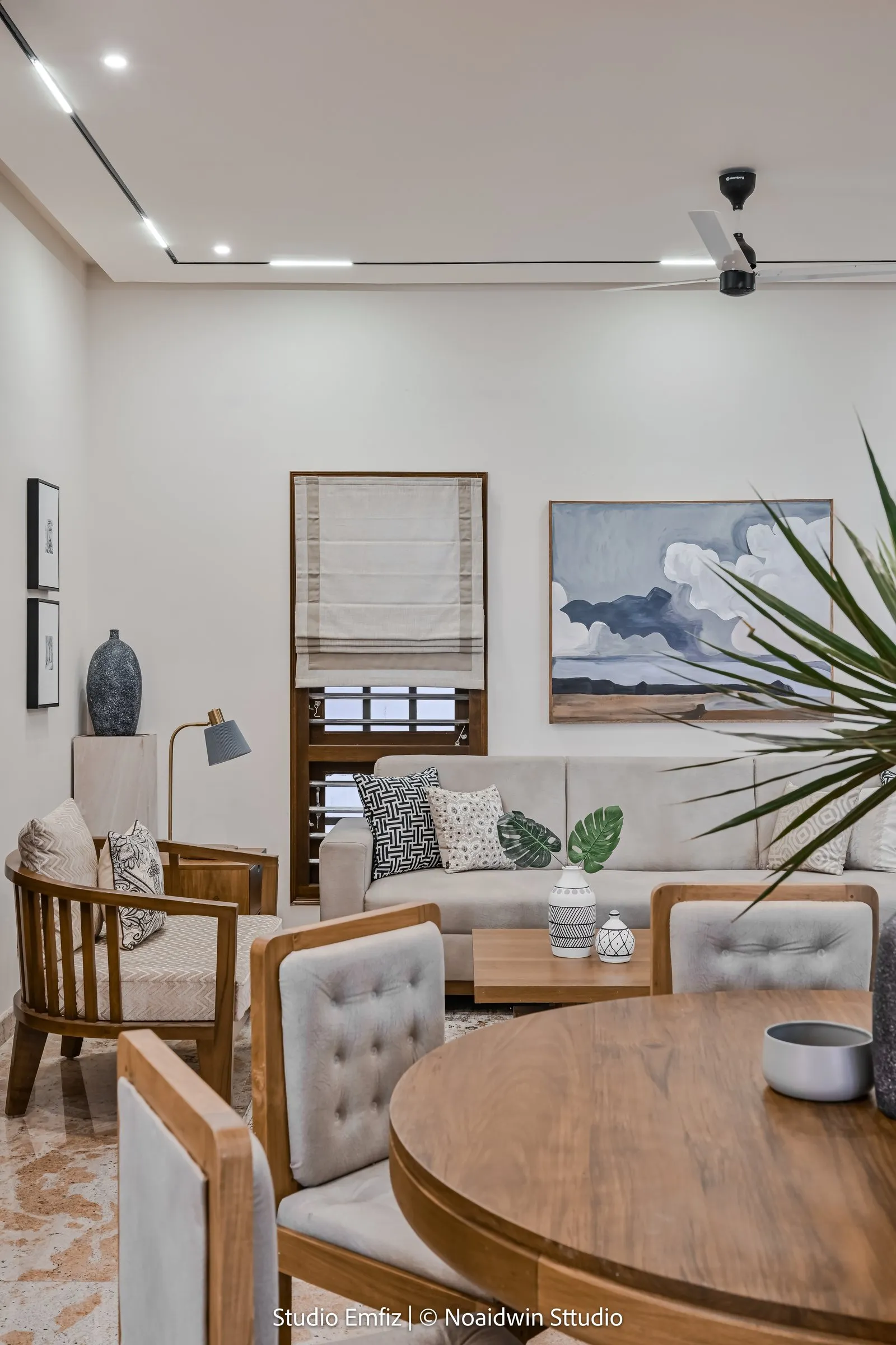 View from the dining table into the living room