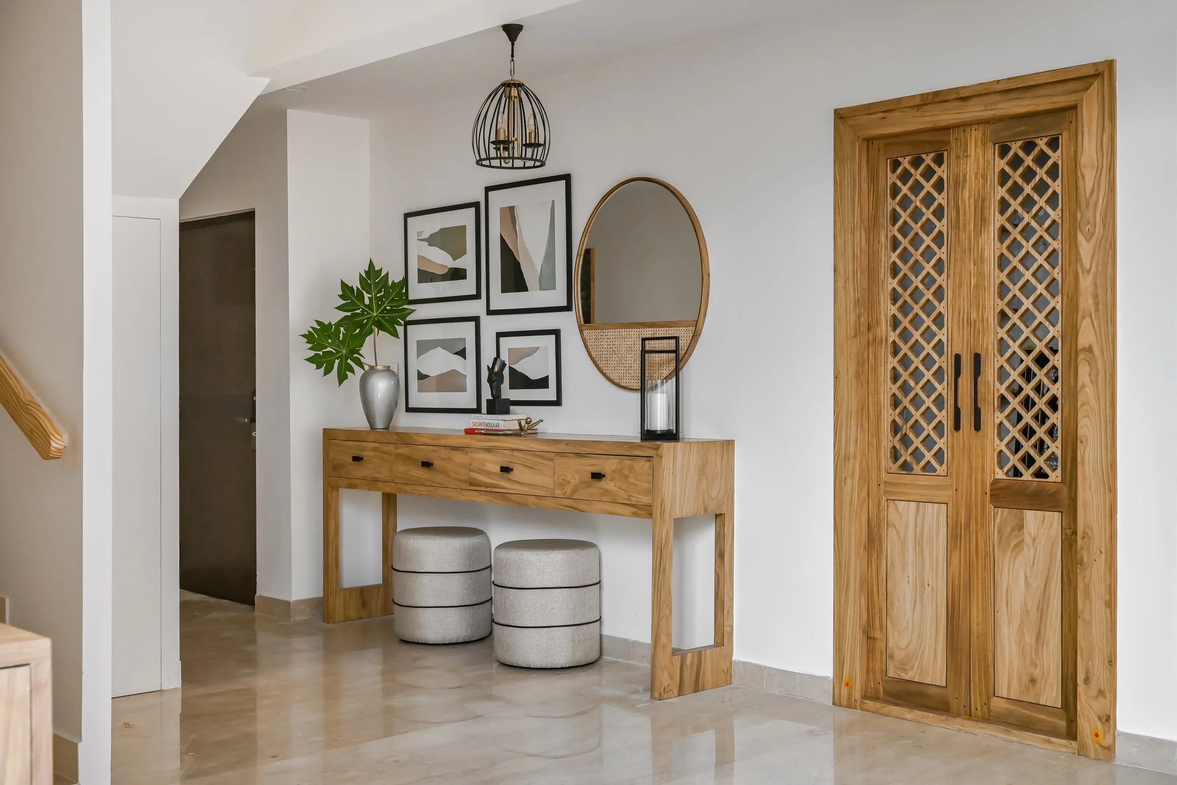 Foyer with an oak console