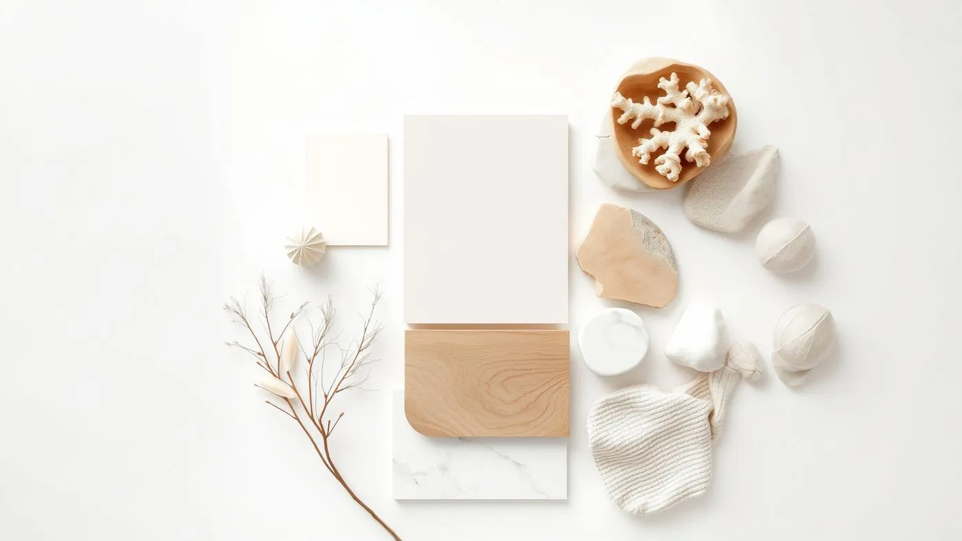 Moodboard of wood, marble, stone and linen samples
